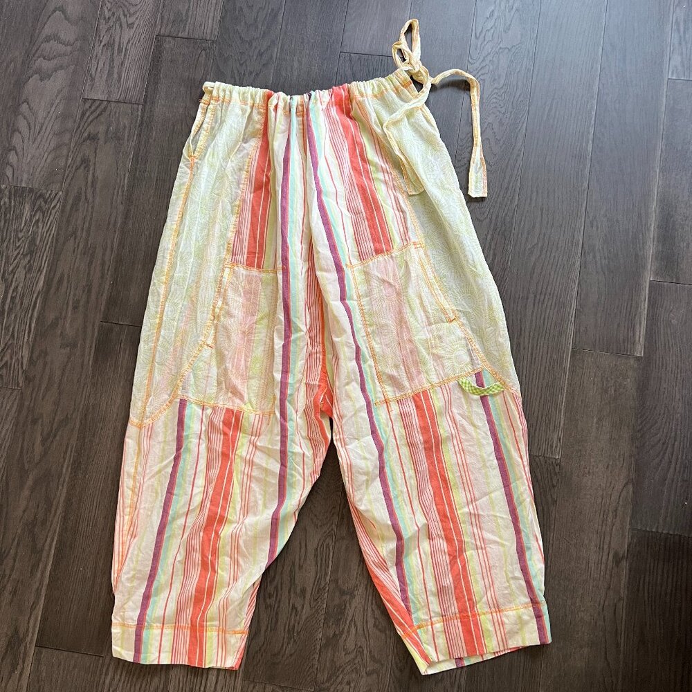 Striped Lightweight Harem Jumpsuit — Cream with Pink & Orange Stripes - Picture 5 of 8